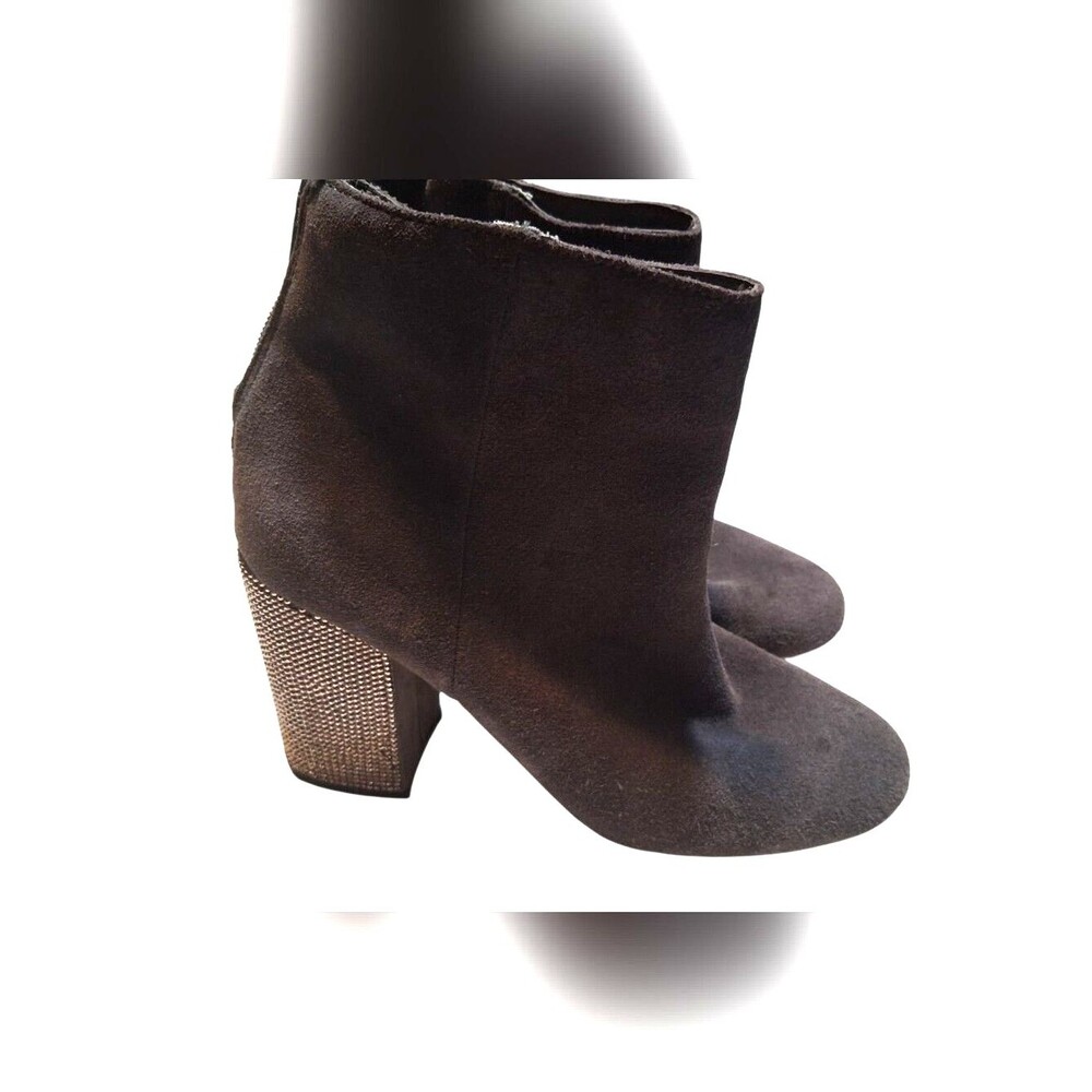 Kenneth Cole Reaction Carlyn Black Suede Rhinestone Block Heel Ankle Booties 7M